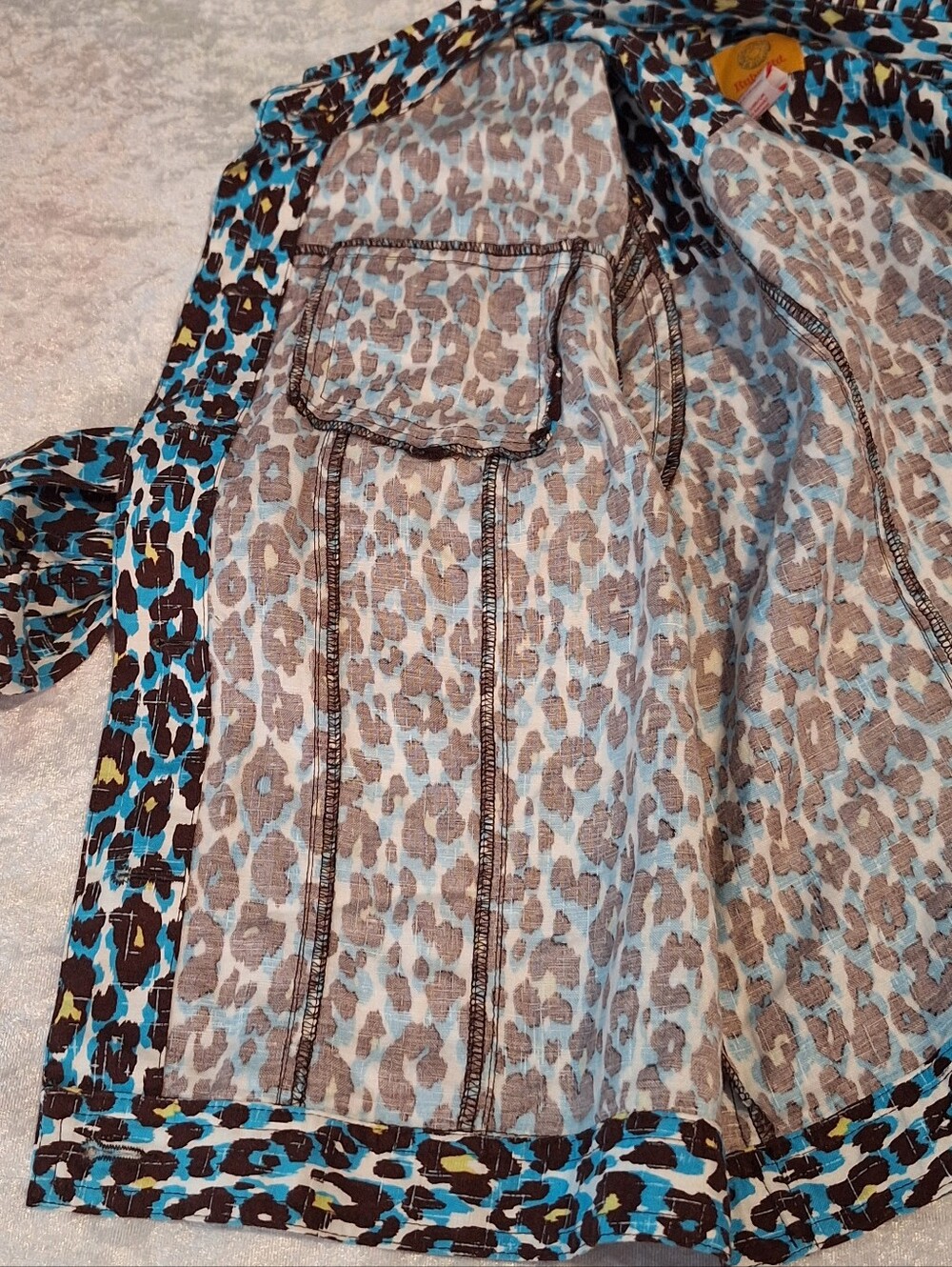 Ruby Rd. 16P Teal & Brown Leopard Print Button-Front Jacket. Linen blend. - Picture 12 of 16
